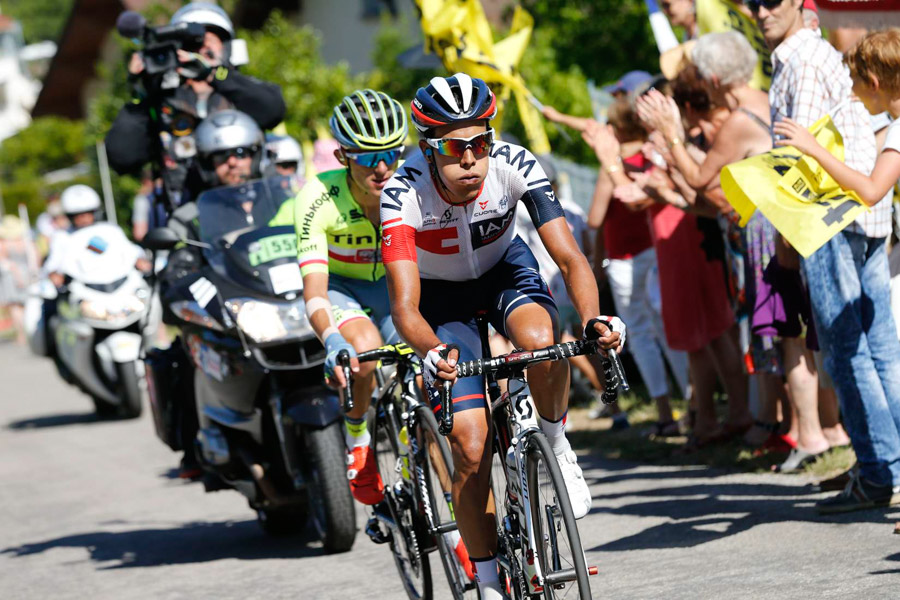 17 July 2016 103rd Tour de France Stage 15 - Bourg-en-Bresse - Culoz PANTANO Jarlinson (COL) IAM MAJKA Rafal (POL) Tinkoff, at Lacets du Grand Colombier_.jpg